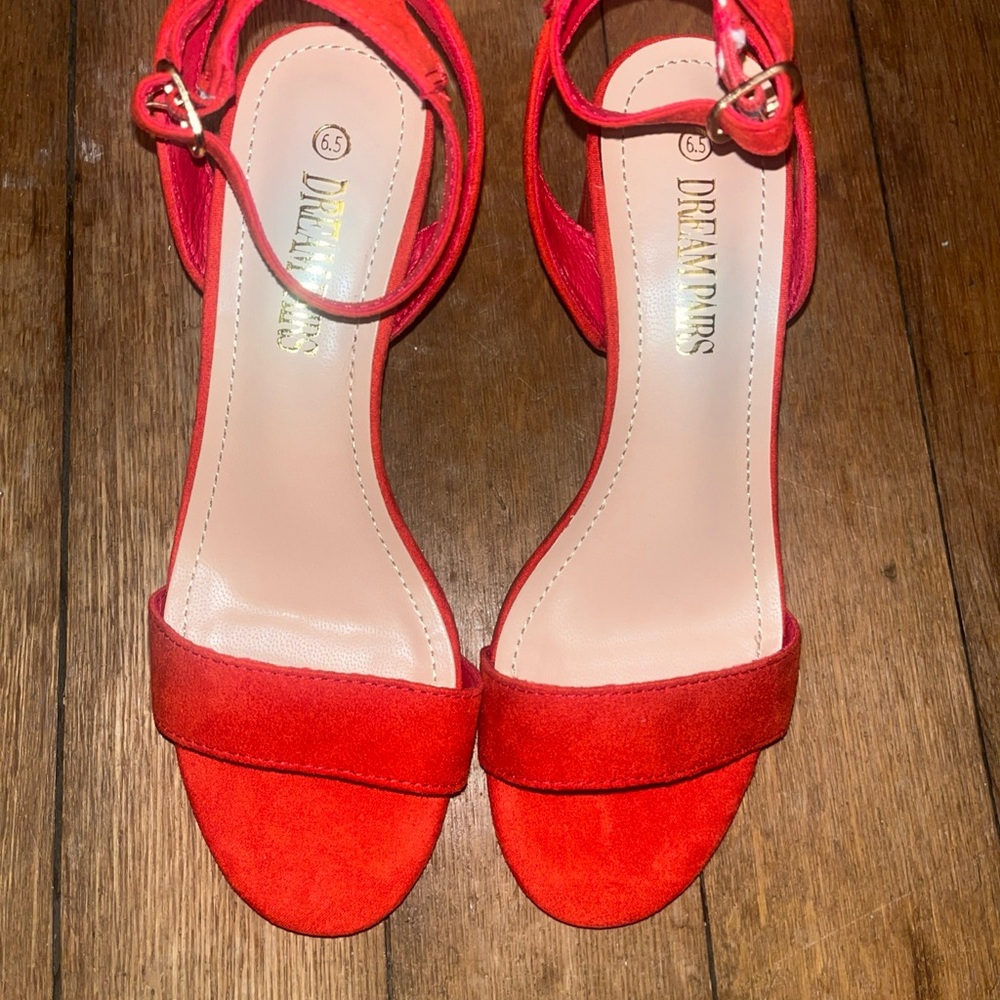 Dream Pairs Ankle Strap Sandals Open Toe Heels Shoes Orange Faux Suede Sz 6.5 - Picture 5 of 8